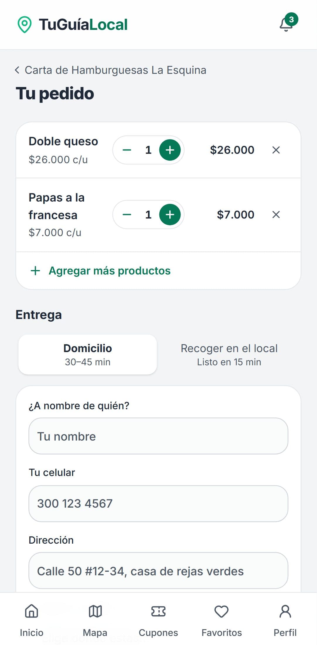 Pedido en la app: doble queso y papas a la francesa, a domicilio, que llega ya escrito al WhatsApp del negocio