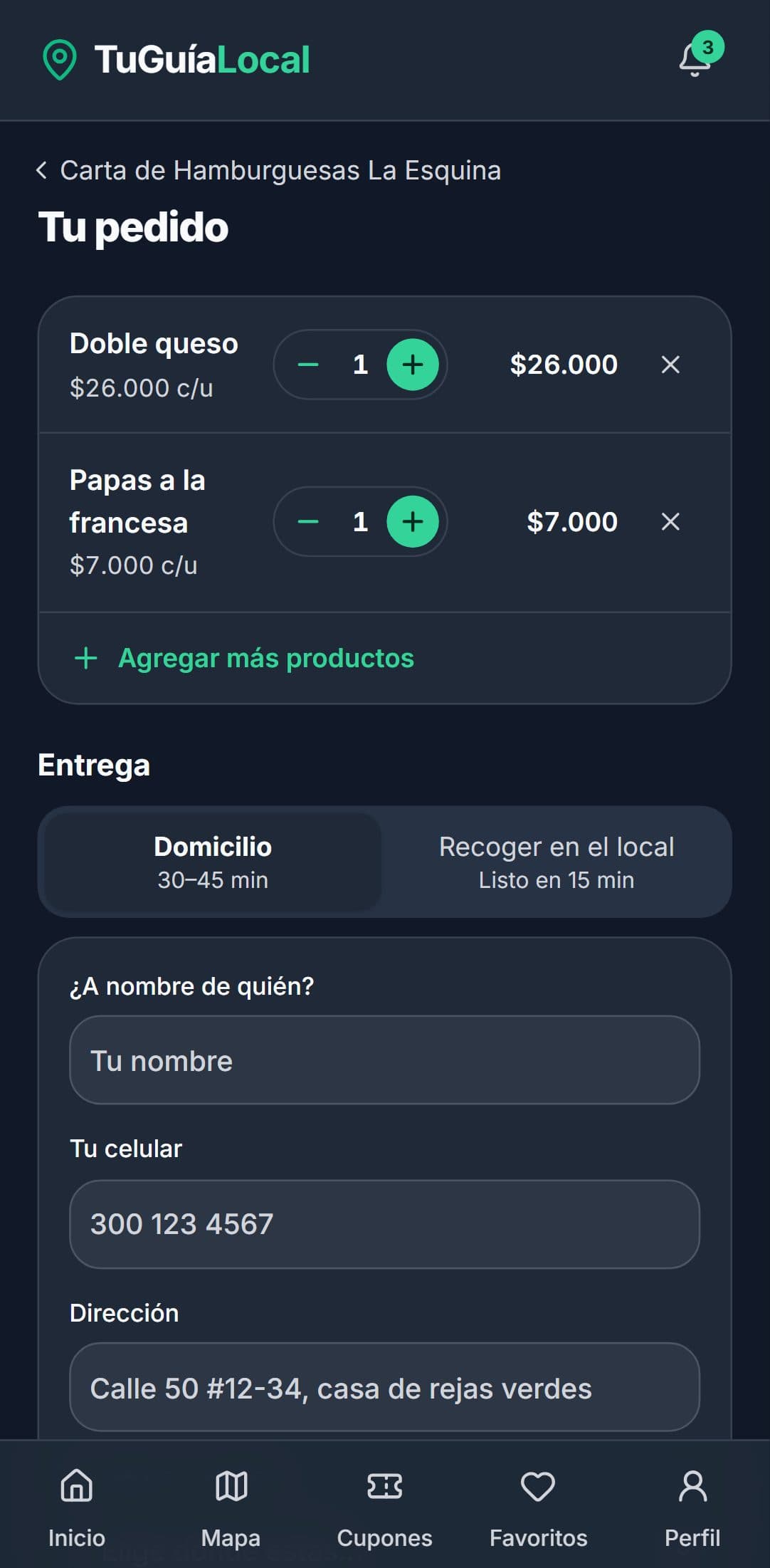 Pedido en la app: doble queso y papas a la francesa, a domicilio, que llega ya escrito al WhatsApp del negocio